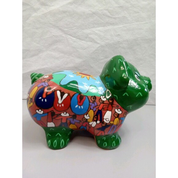 Mexican Piggy‎ Bank Hand Painted Vibrant colors 7X5X4 - Picture 2 of 10